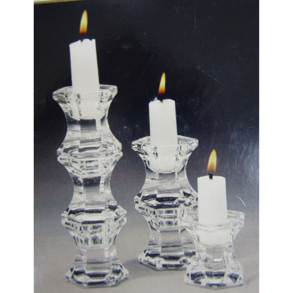 New 6 CZECH Glass Stackable Taper Candle Holders ROYAL LIMITED HANDCUT